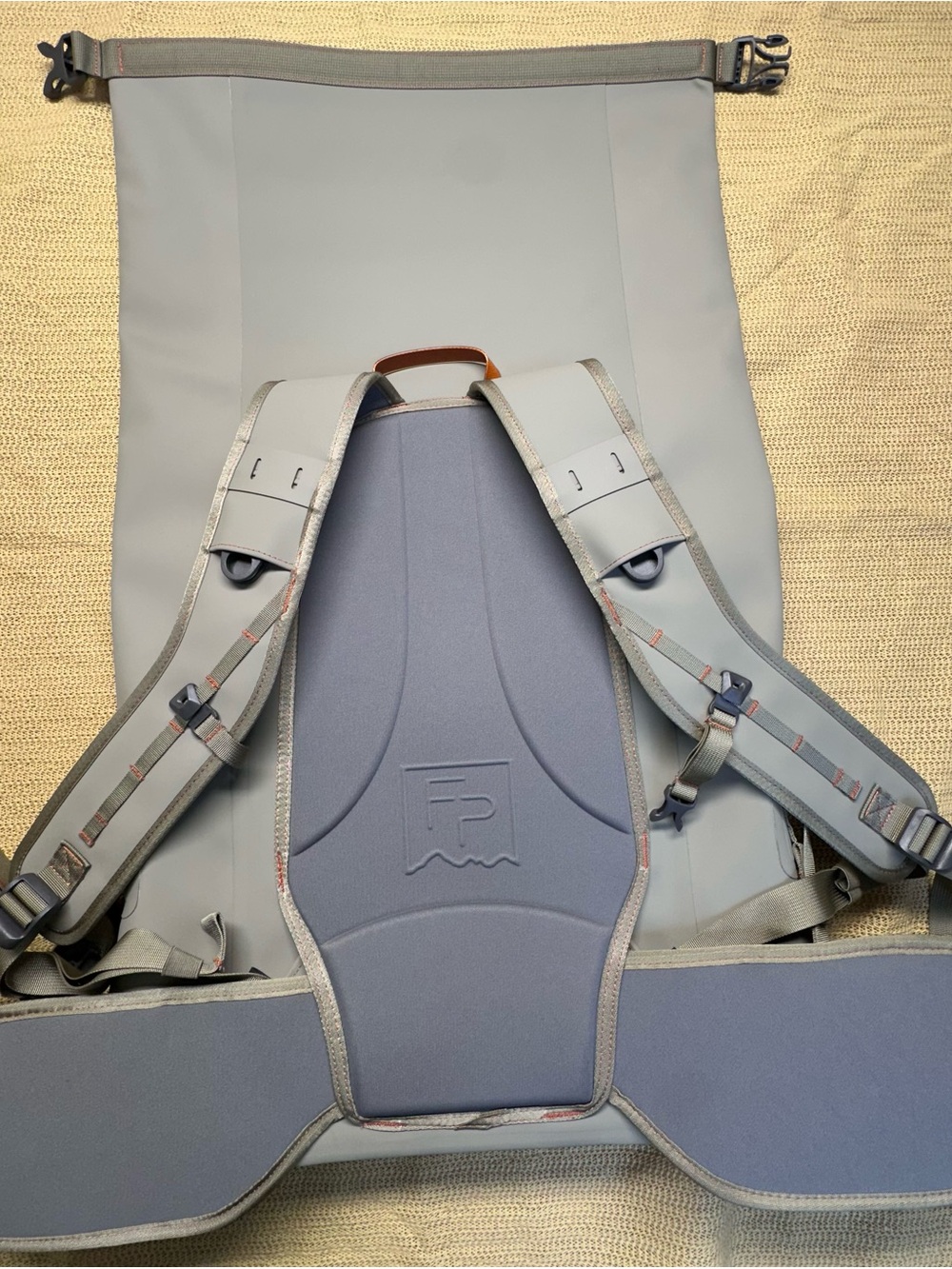 Fishpond Light Gray Roll-Top Backpack with Tan Strap Accents - Picture 7 of 9